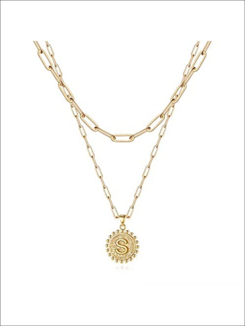 14K Gold Plated Initial Necklace Layered Paperclip Chain Choker Women Jewelry